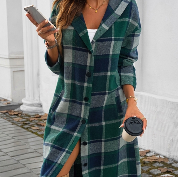 Green Plaid Whisper Hooded Coat - Picture 5 of 11